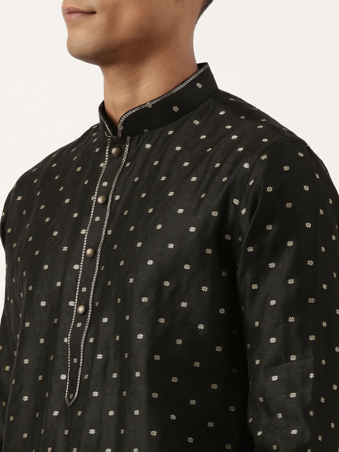 Black Chanderi Jacquard Kurta Set