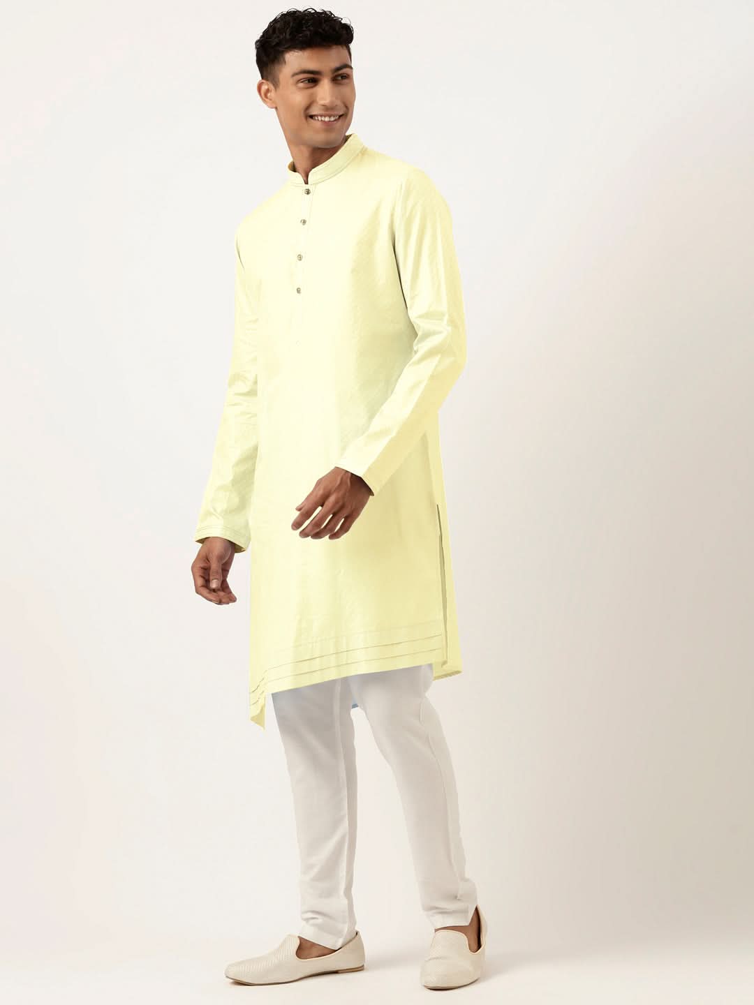 Lemon yellow Asymmetrical Cotton Kurta Set
