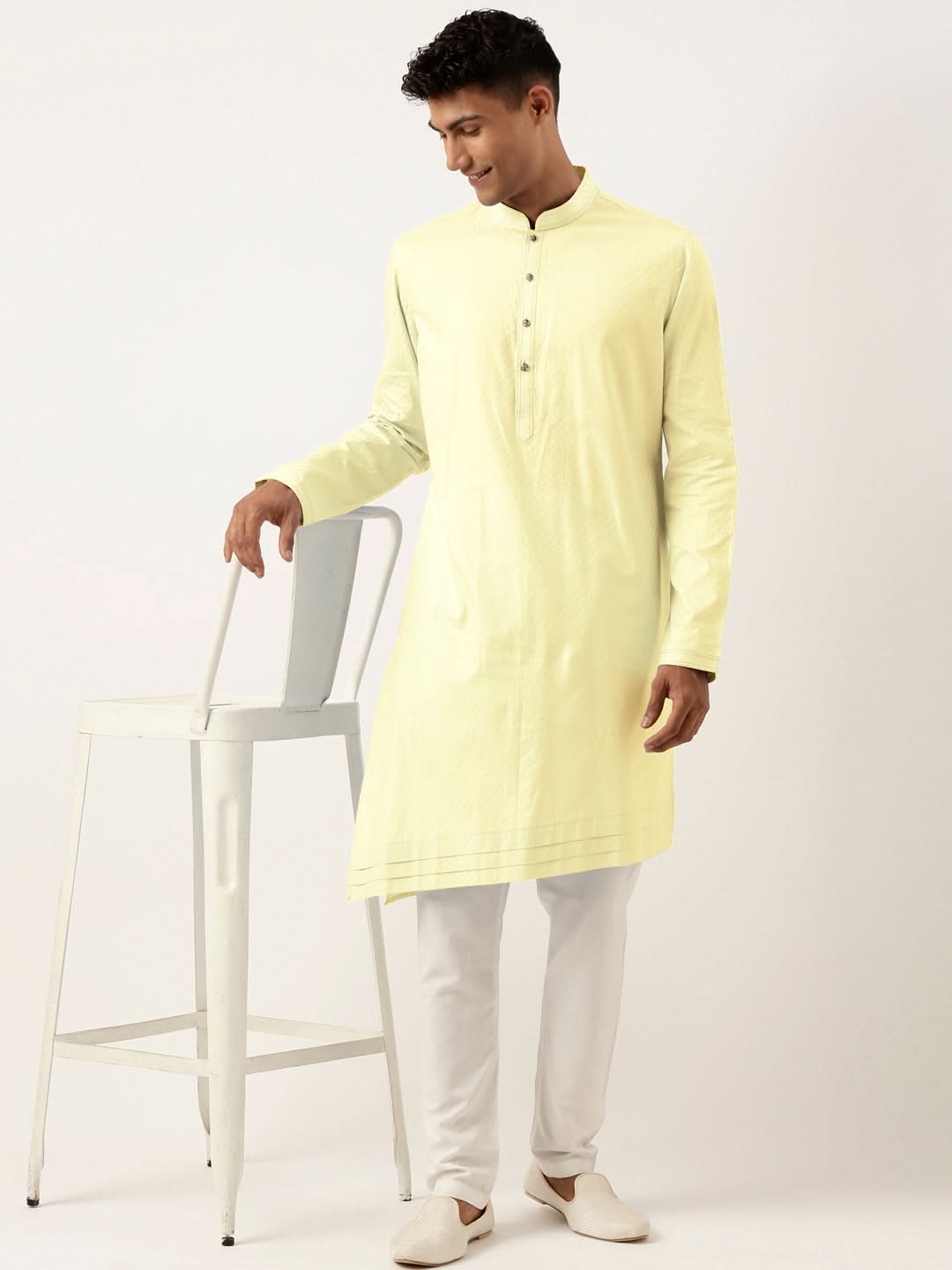 Lemon yellow Asymmetrical Cotton Kurta Set