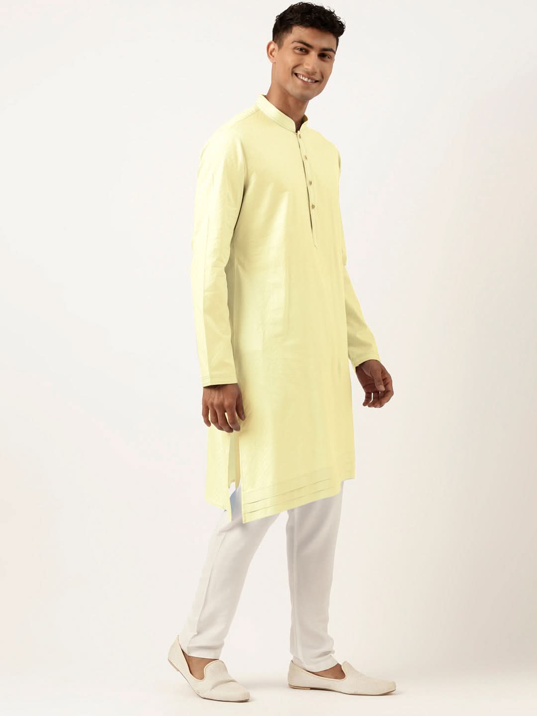 Lemon yellow Asymmetrical Cotton Kurta Set