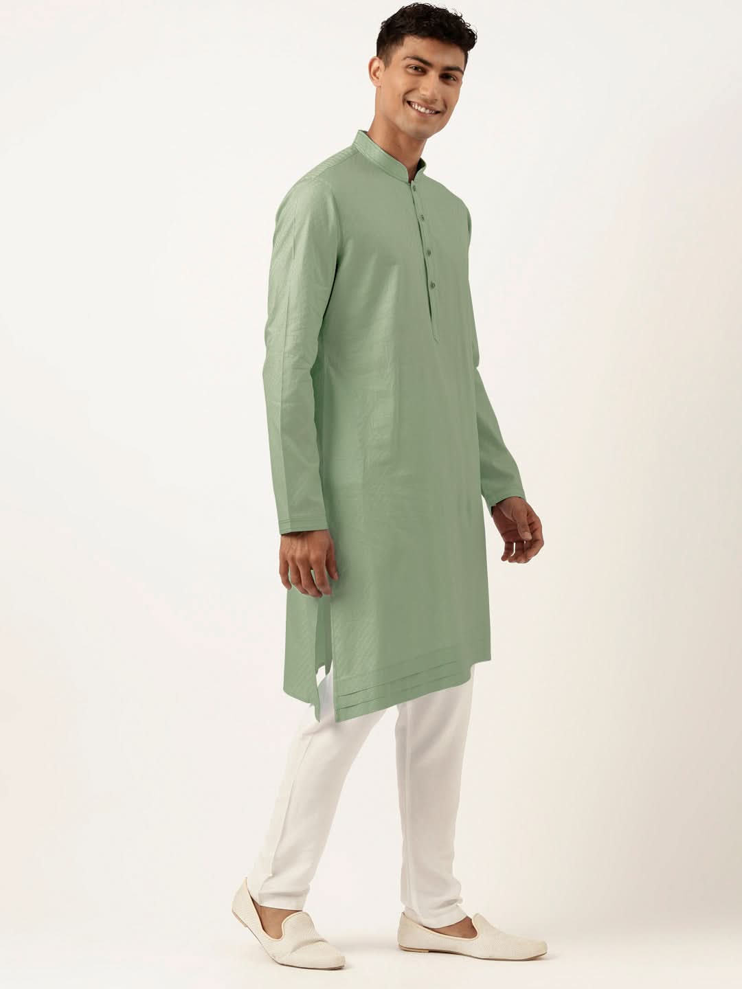 Light Green Asymmetrical Cotton Kurta Set
