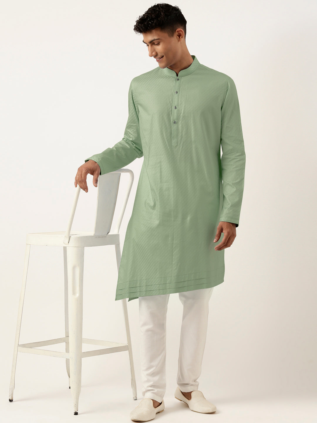 Light Green Asymmetrical Cotton Kurta Set