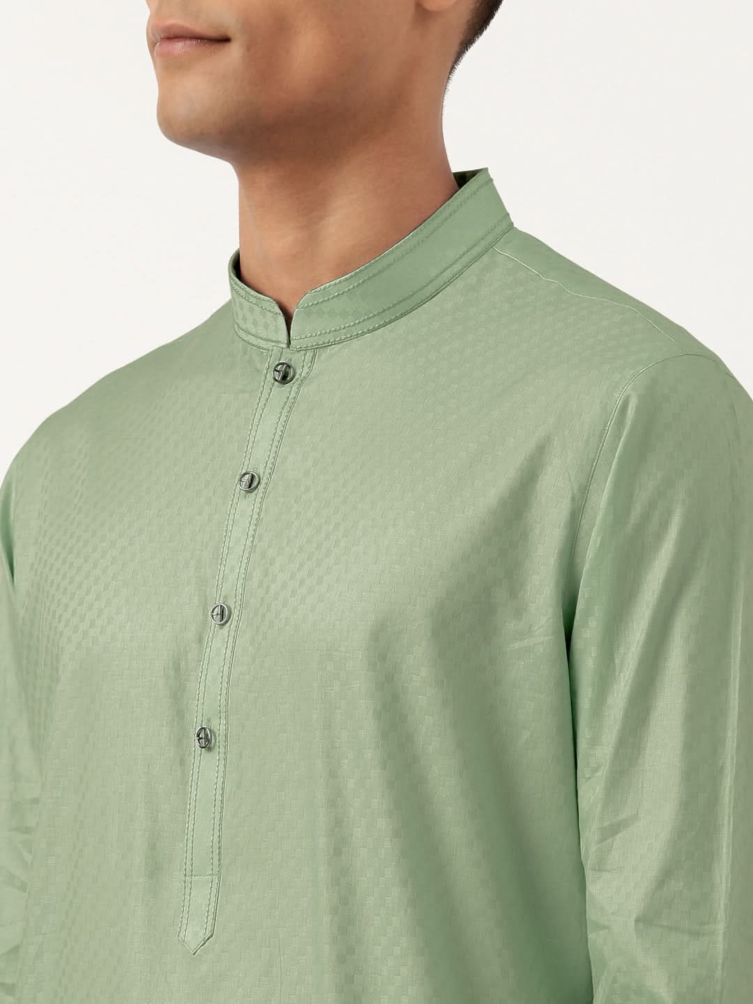 Light Green Asymmetrical Cotton Kurta Set