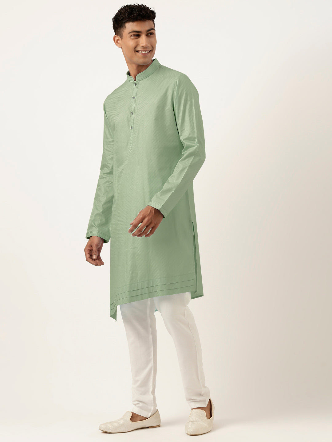 Light Green Asymmetrical Cotton Kurta Set