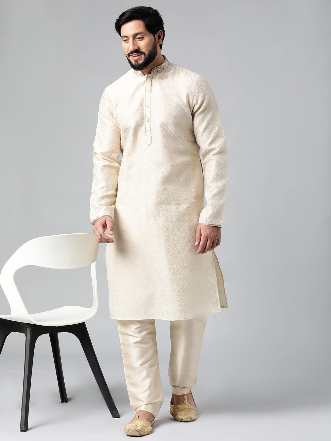 Ivory Jacquard Chanderi Silk Kurta Set