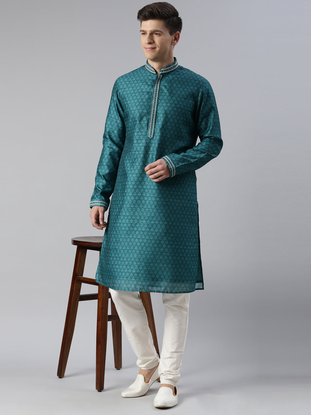 GREEN COTTON PRINTED KURTA SET