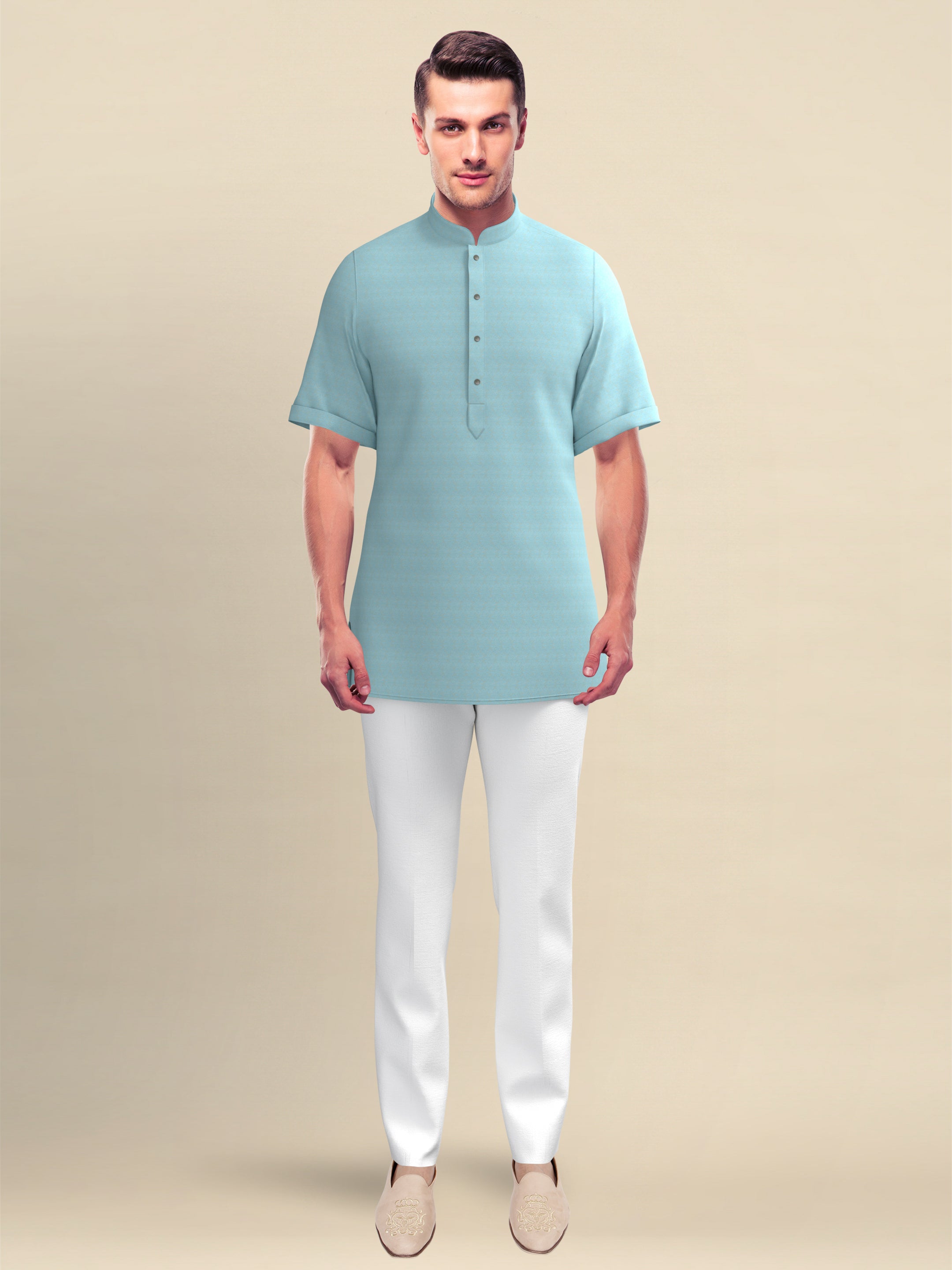 Sky Blue Jacquard Short Kurta