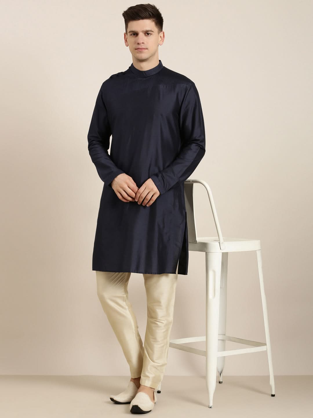 Navy Pleated Kurta Set