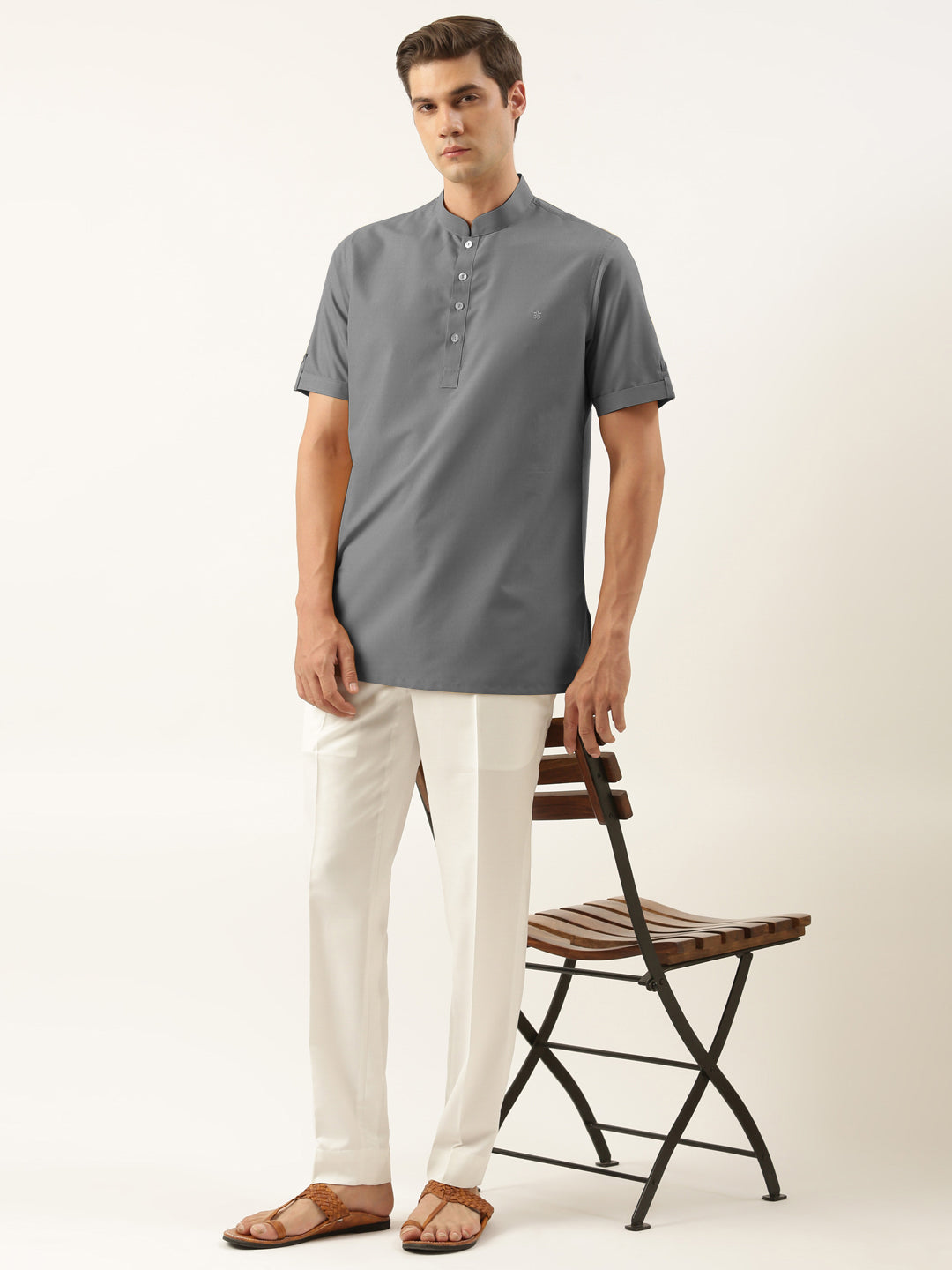Grey Cotton Short Kurta Set