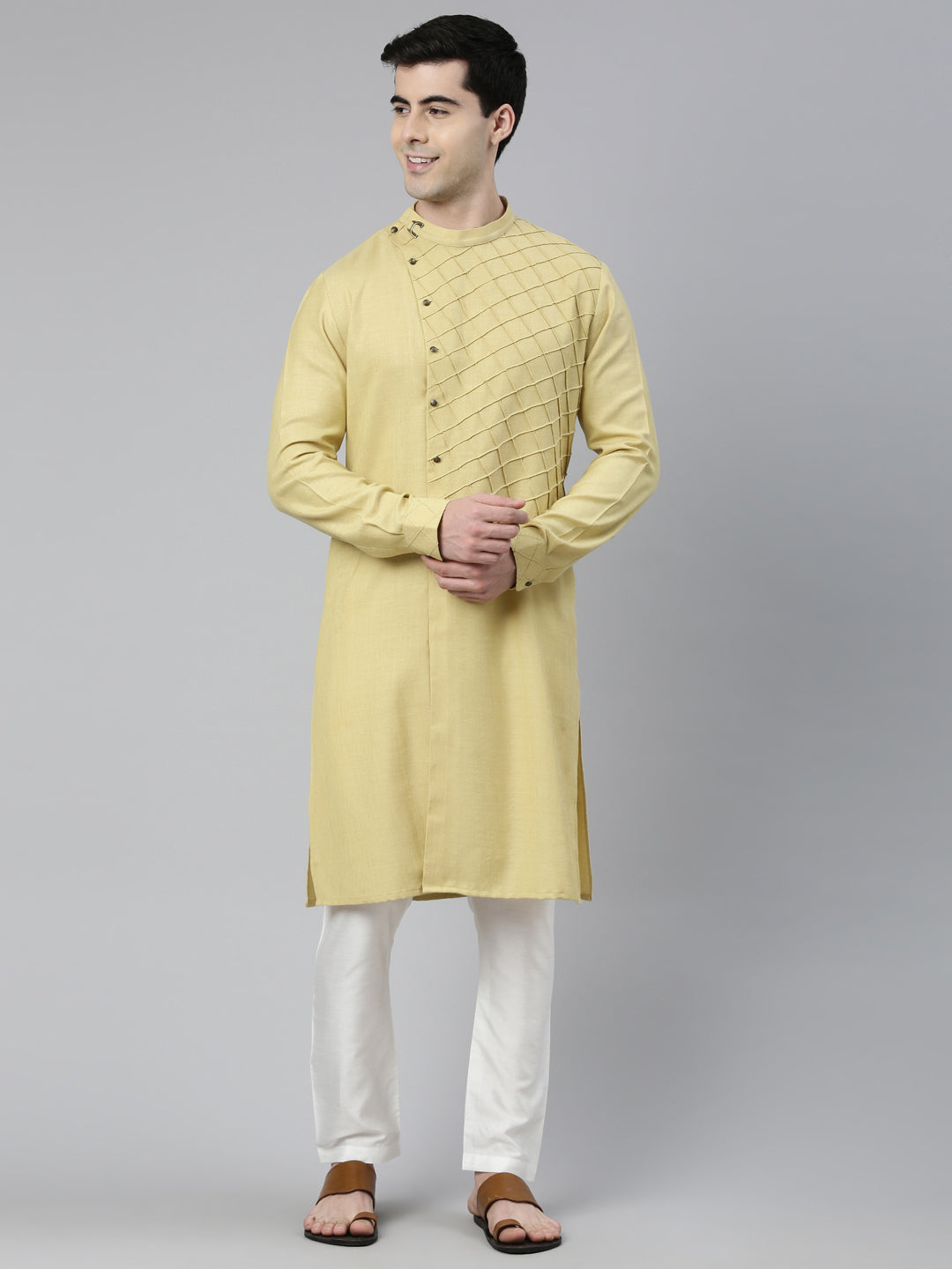 Greenish Yellow Angrakha Kurta Set