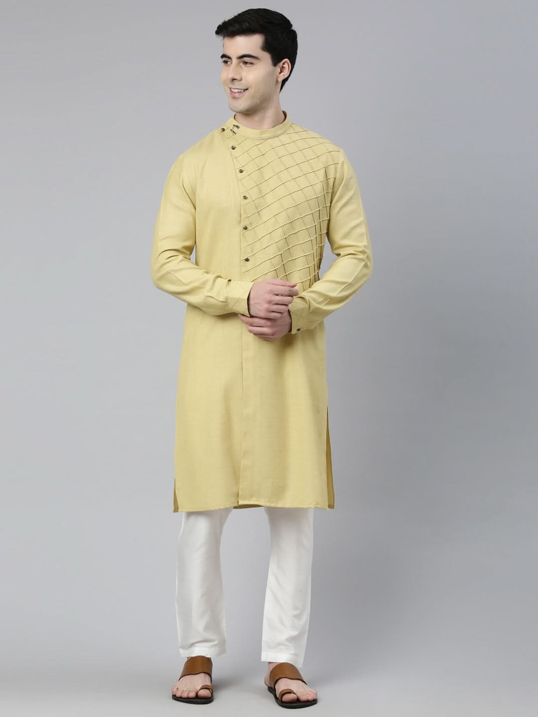 Greenish Yellow Angrakha Kurta Set
