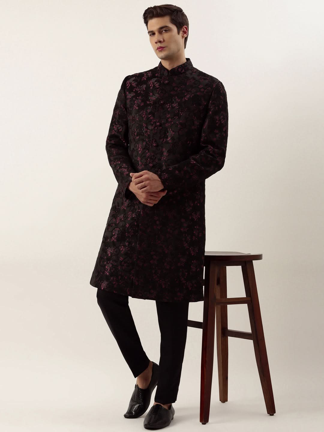 Wine Cord dori embroidered Indowestern