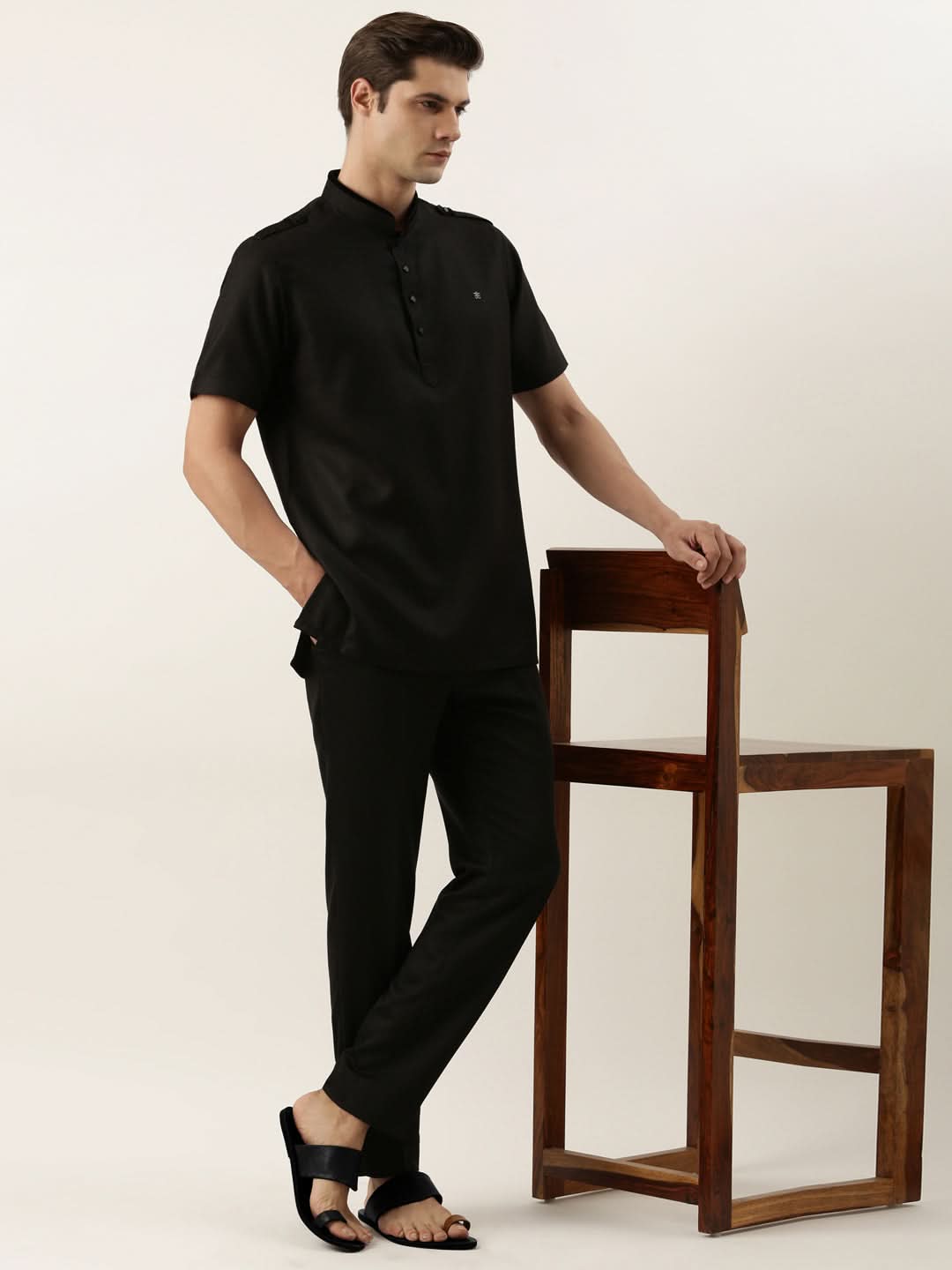 Black Fine Cotton Short Kurta