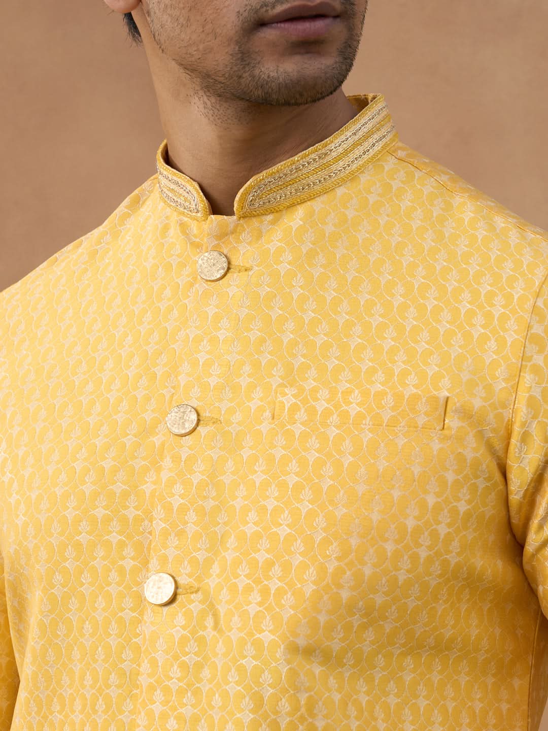 Festive Yellow Front Open Kurta Set