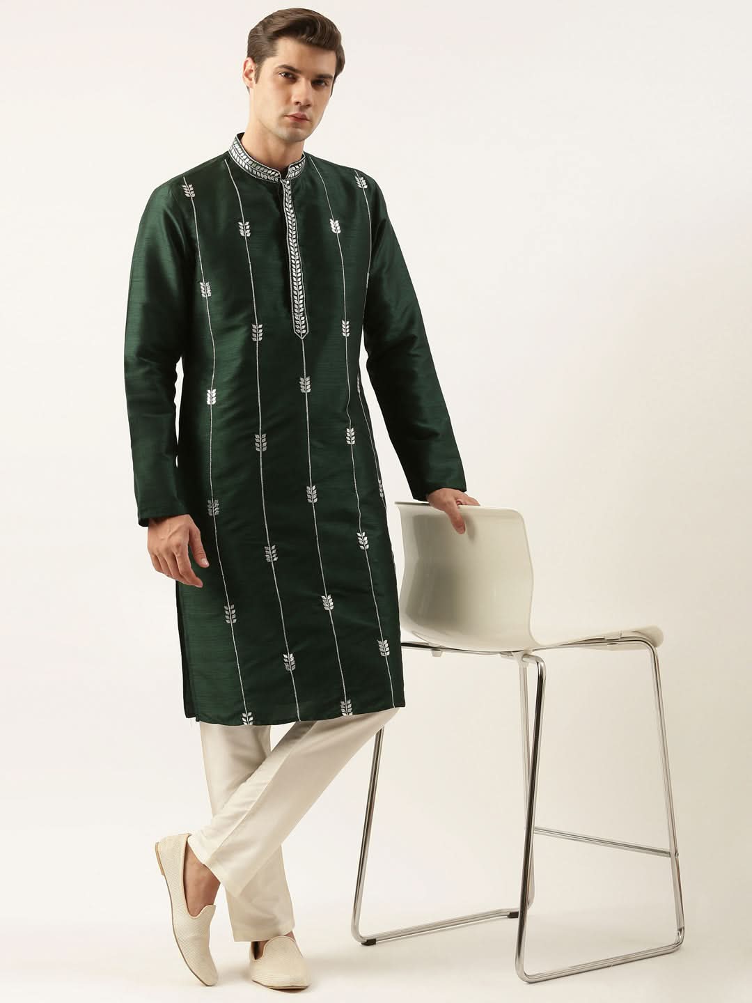 Green silk Gota Embroidered Kurta Set