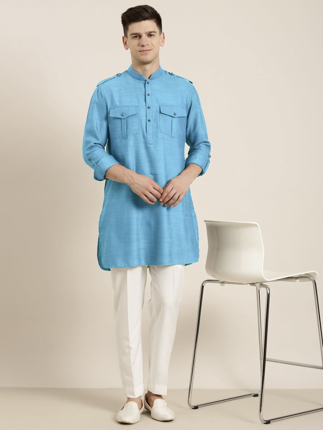 Blue Light cotton Short Pathani