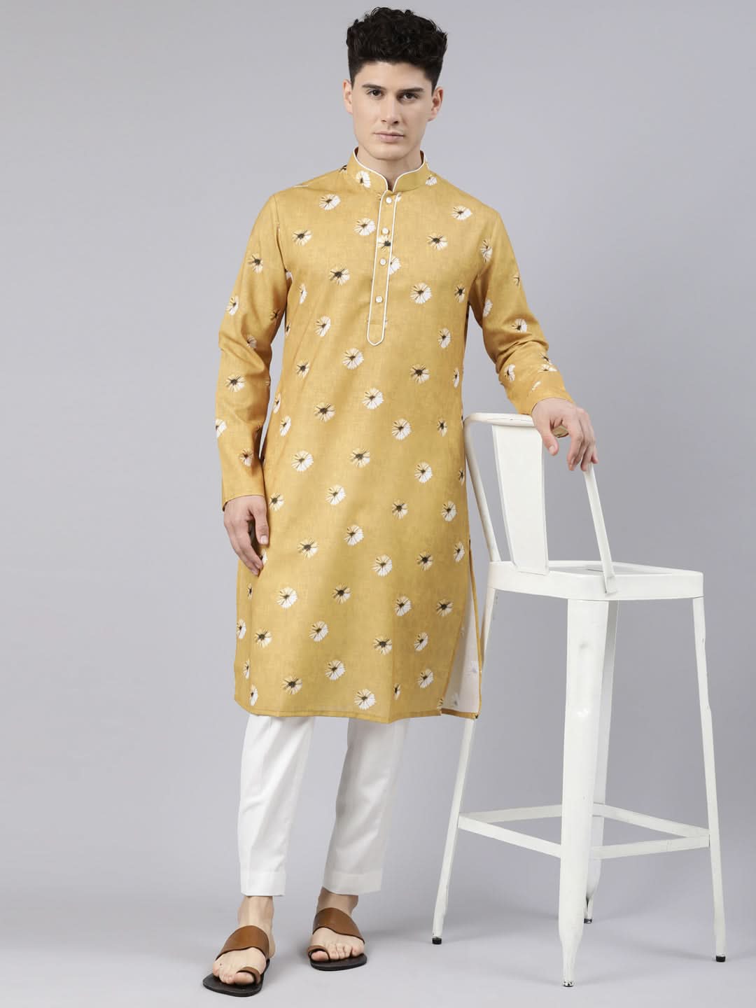Mustard Bandhani Kurta Set