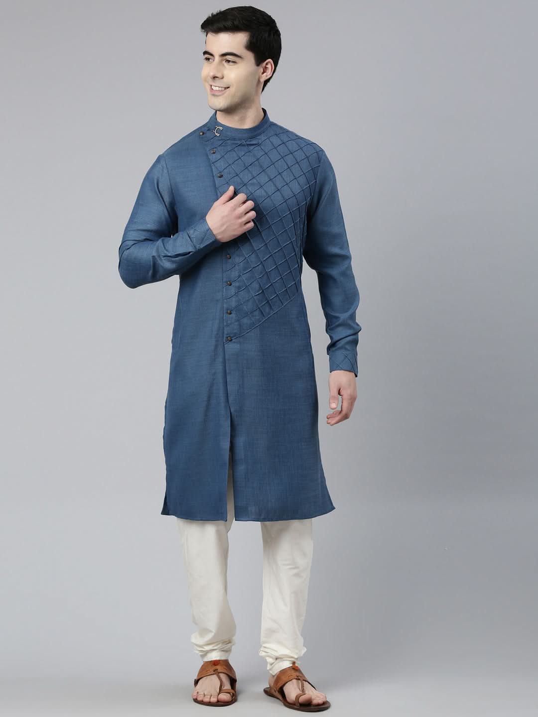 Denim Blue Angrakha Kurta Set