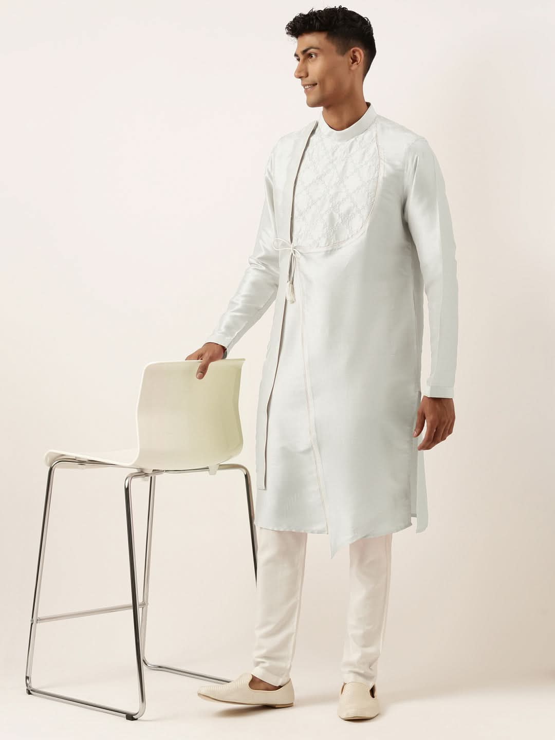 Light Blue Embroidery Angrakha Kurta Set