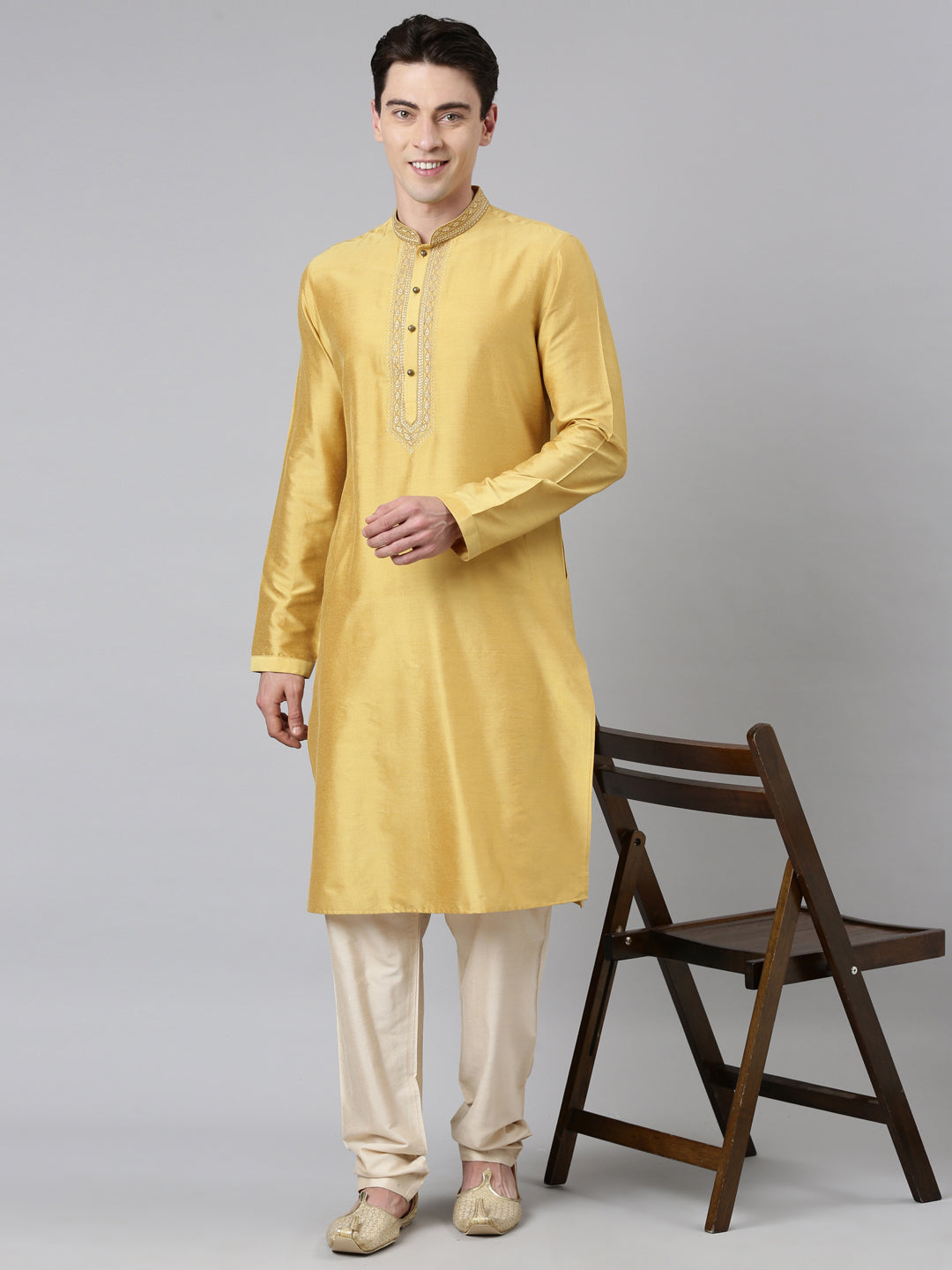 Haldi Silk Embroidery Kurta Set