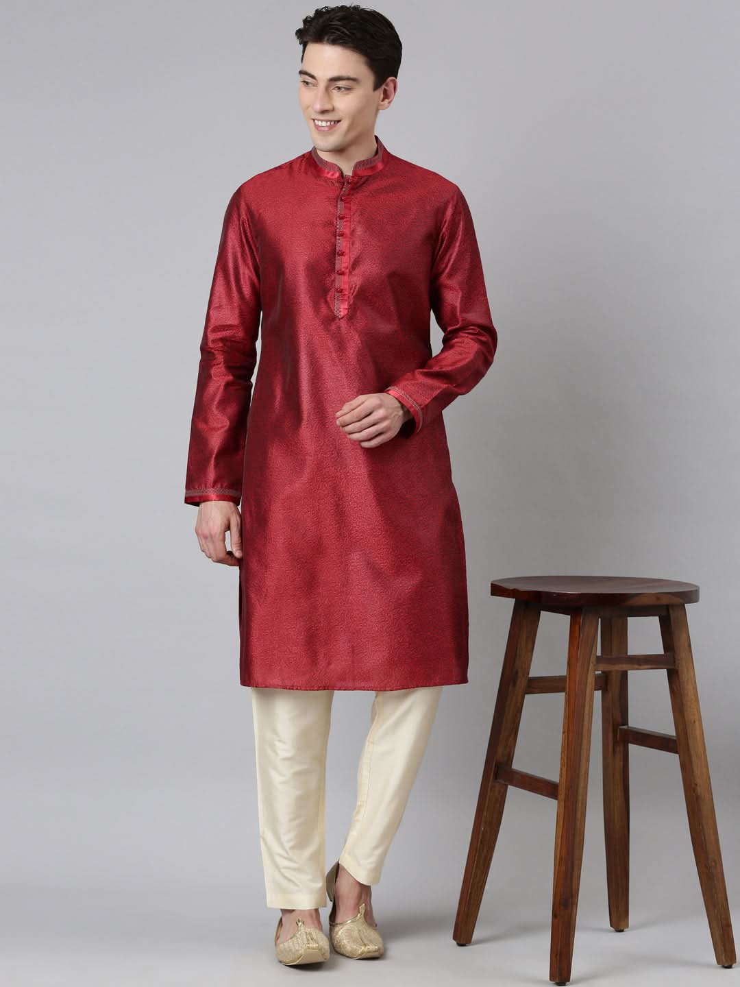 Red Jacquard Kurta Set