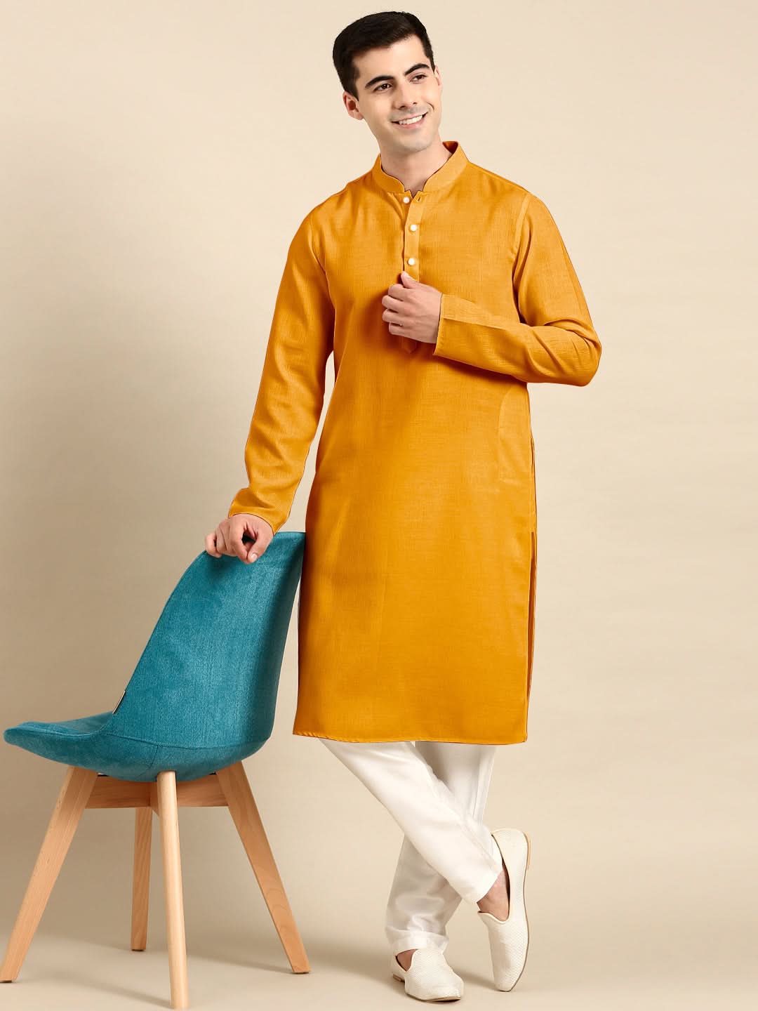 Mustard Twill Weave Cotton Kurta Set