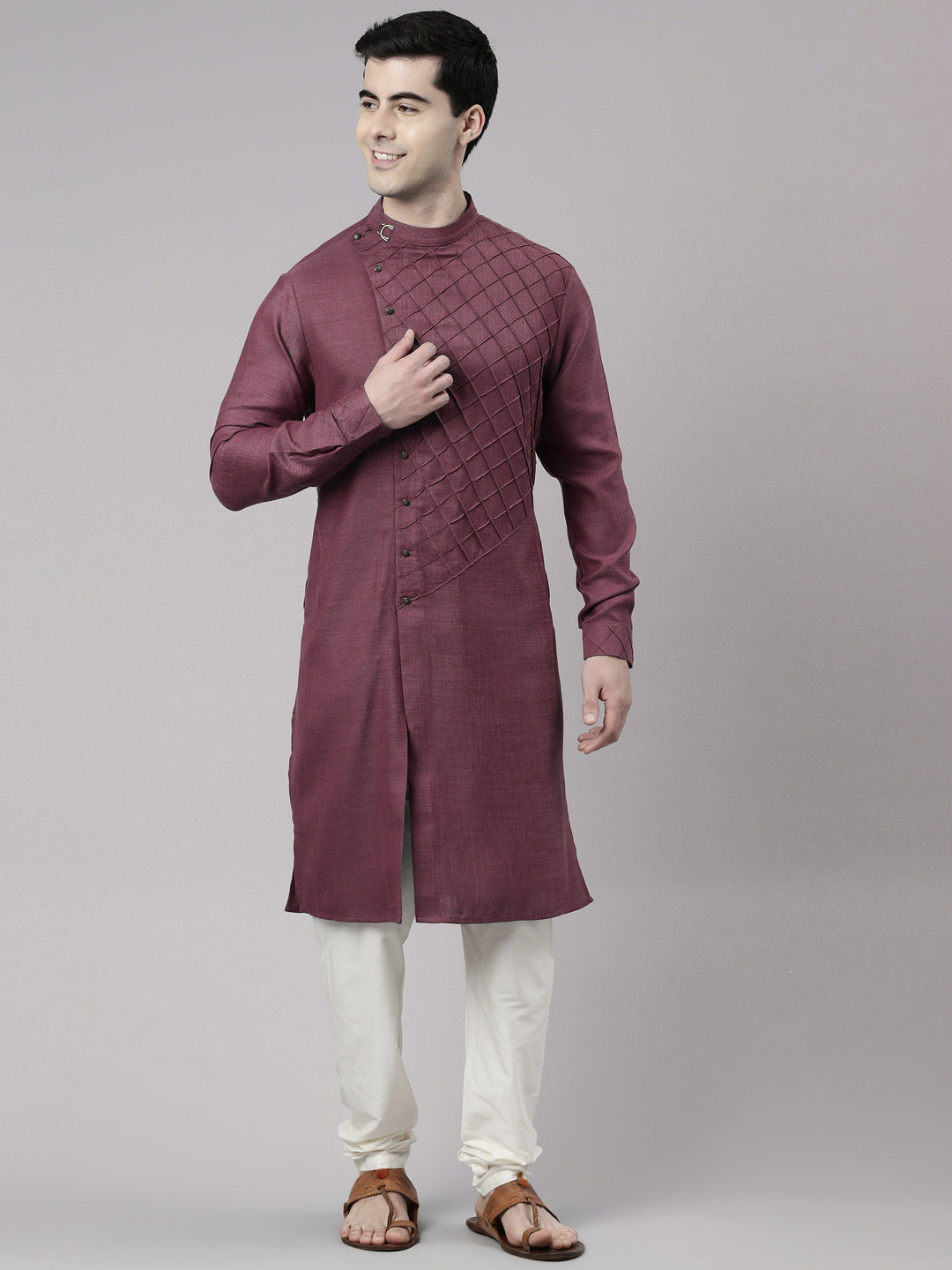 Wine Angrakha Kurta Set