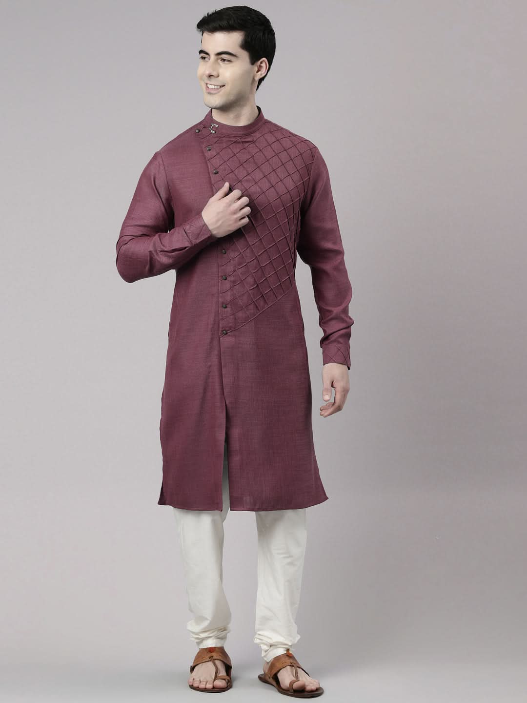Wine Angrakha Kurta Set