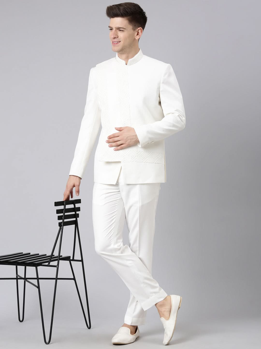 Offwhite Angrakha Geometrical Bandhgala