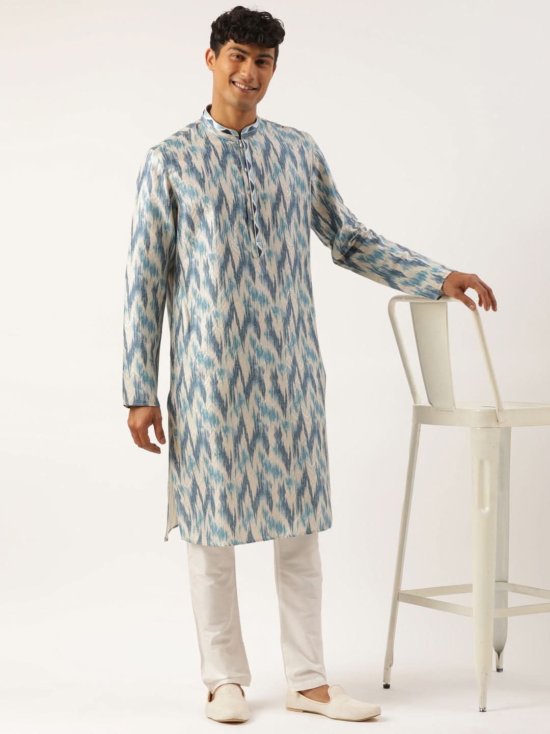 Blue Ikat Printed Kurta Set