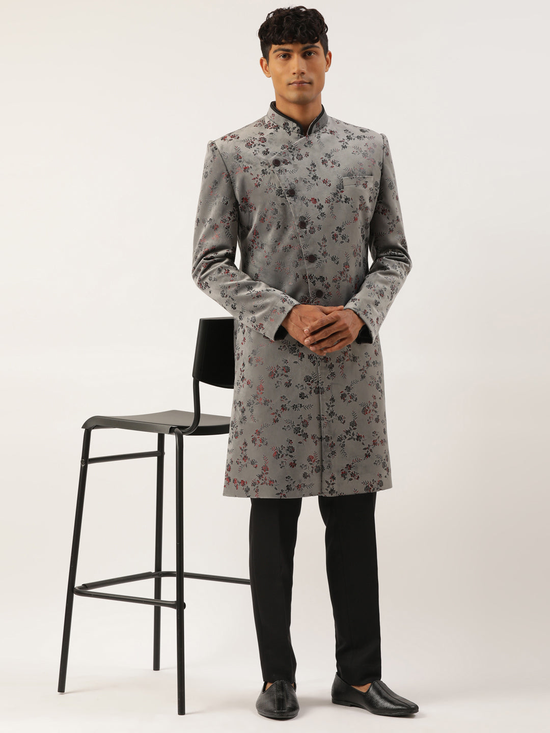 Grey Printed Angrakha Indowestern