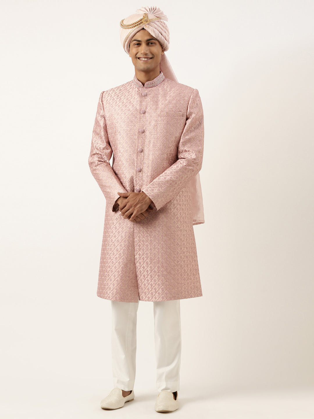 Pink Embroidered Achkan