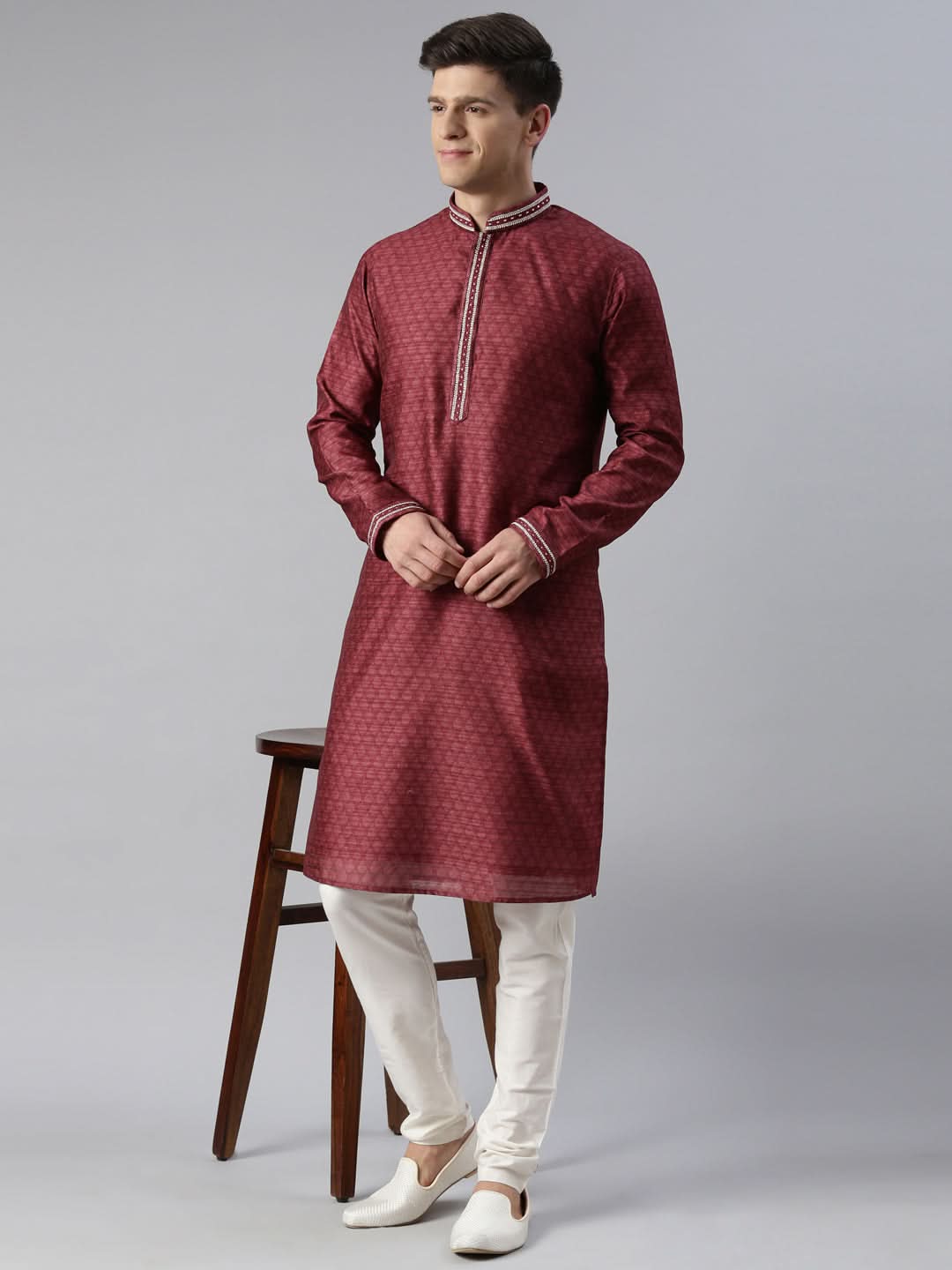 MAROON COTTON PRINTED KURTA SET
