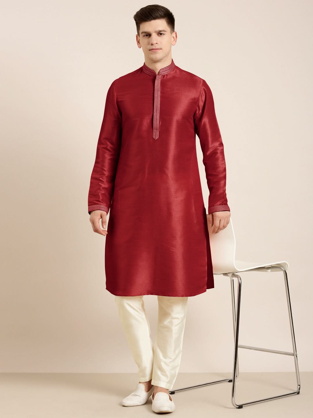 Maroon Embroidered Kurta Set