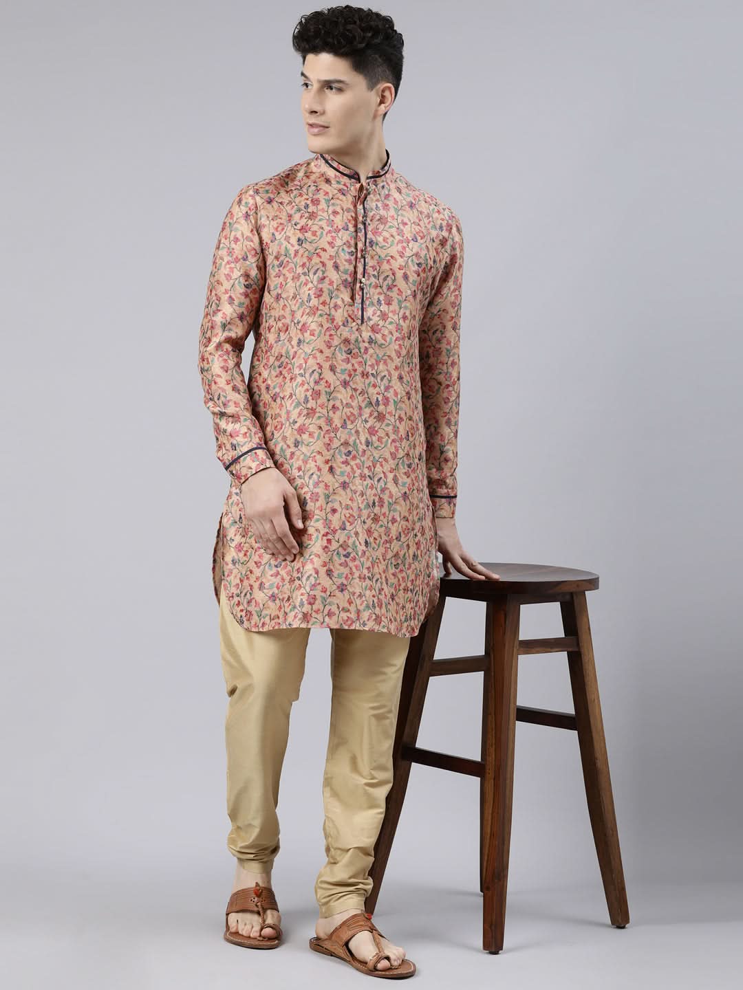 Light Orange Pashmina Printed Kurta Set