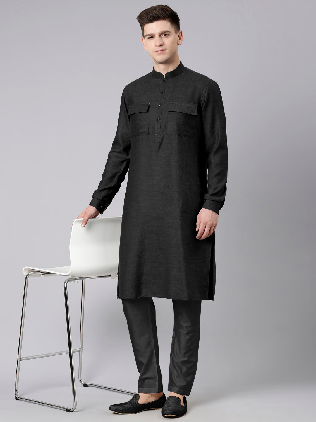 Black Pathani Kurta Set
