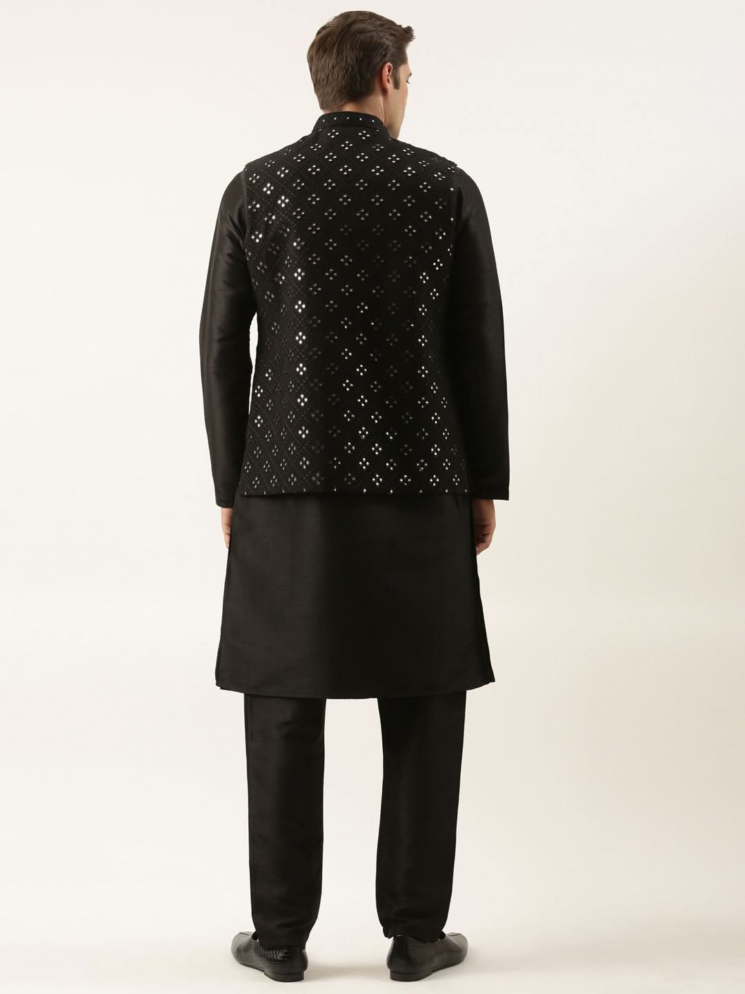 Black Mirror Embroidered Jacket Kurta Set