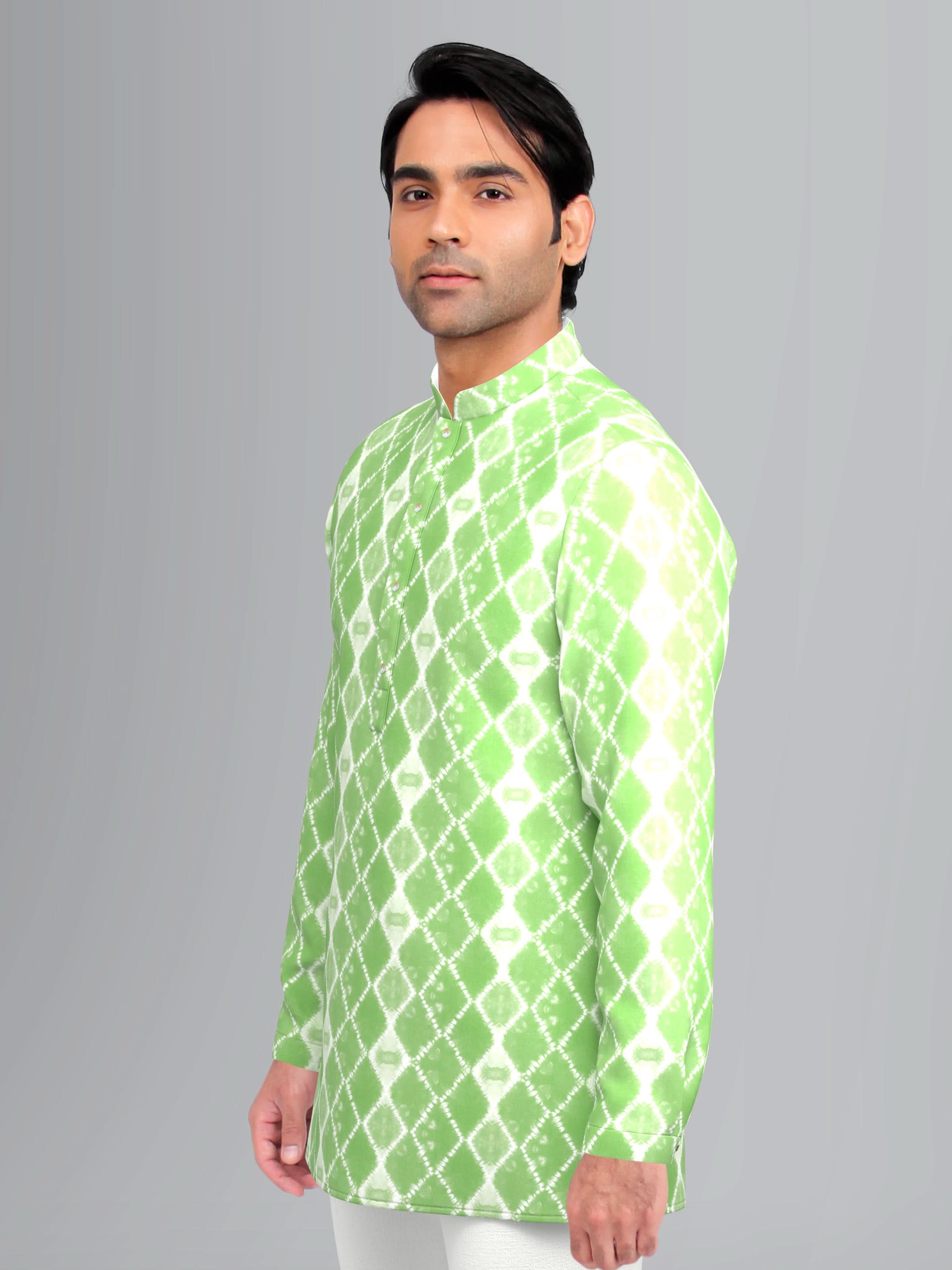 Light Green cotton Tie die short kurta