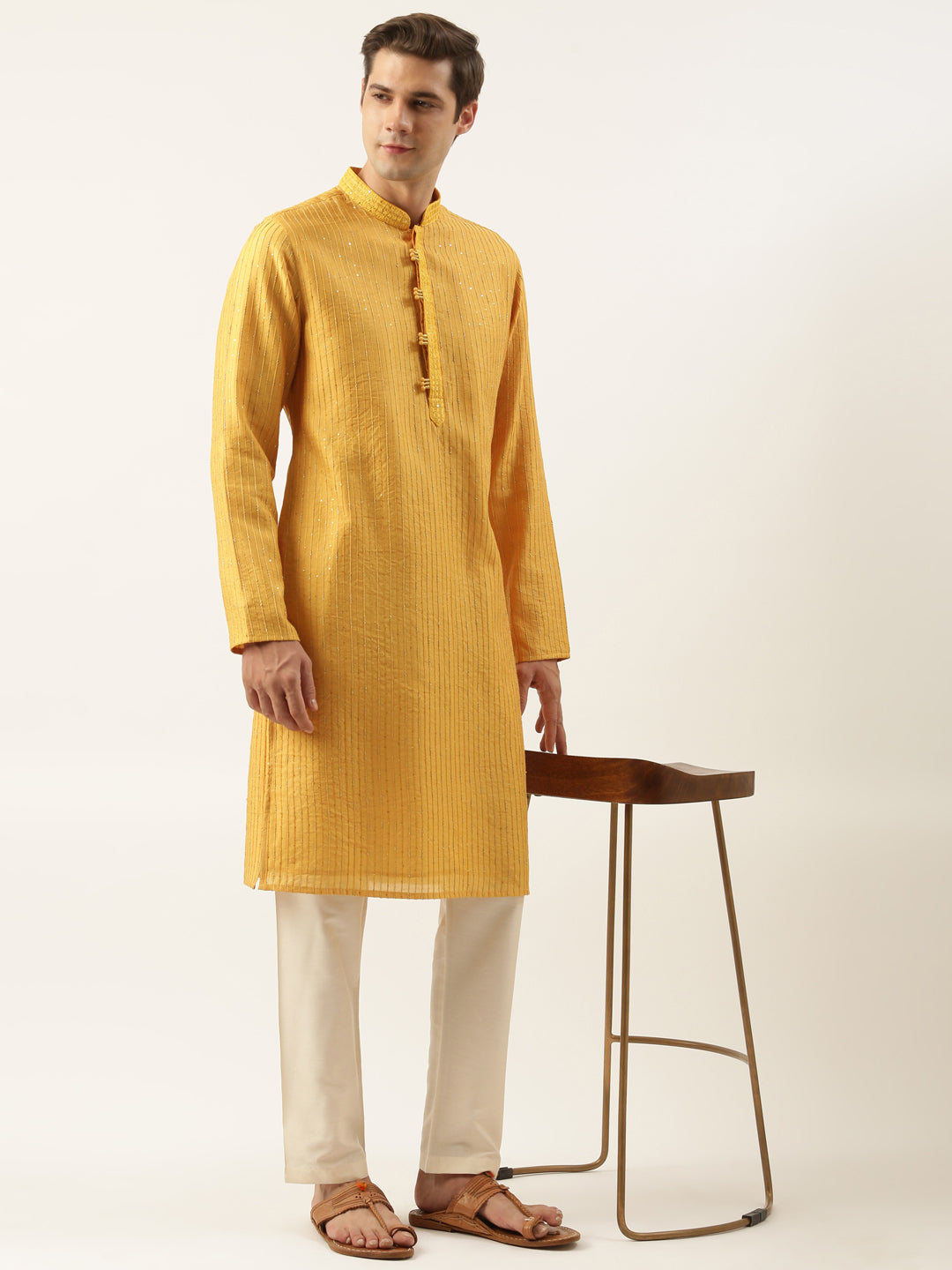 Mustard Yellow Embroidered Kurta Set