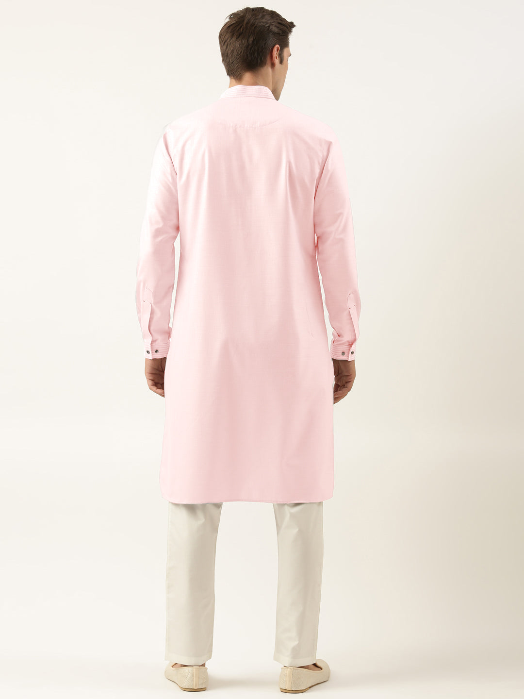 Baby Pink Pure Cotton Pathani Kurta Set with Patch pocket