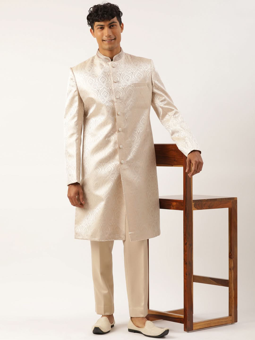 Ivory Gold Jacquard Achkan Set