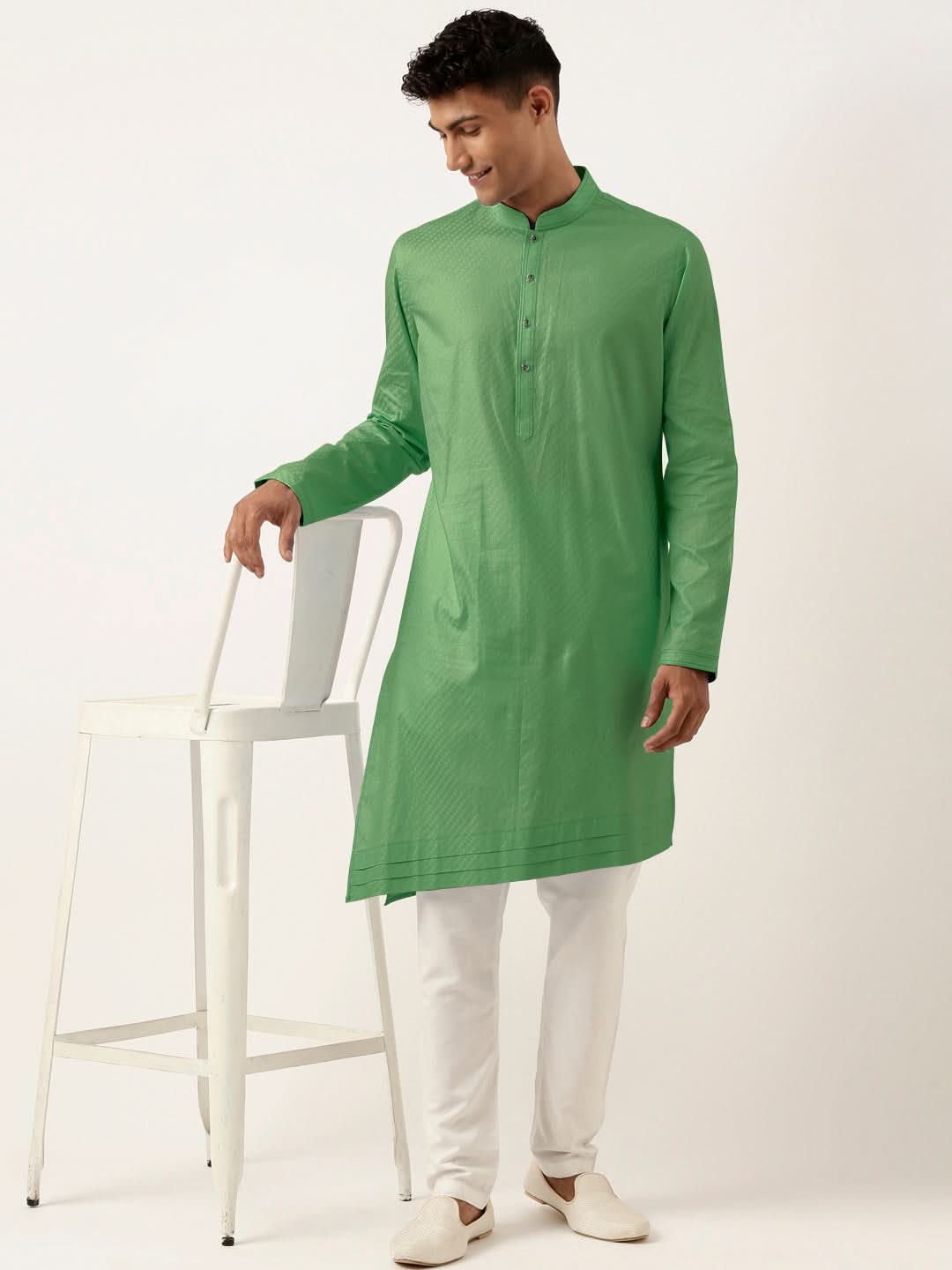 Olive Green Asymmetrical Cotton Kurta Set