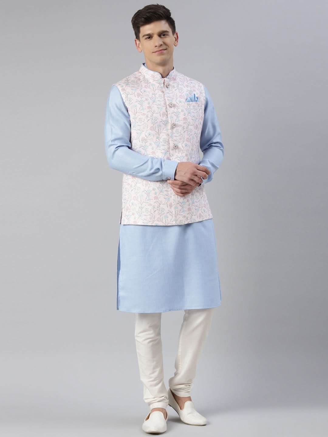 Pink Printed Jacket Kurta Set