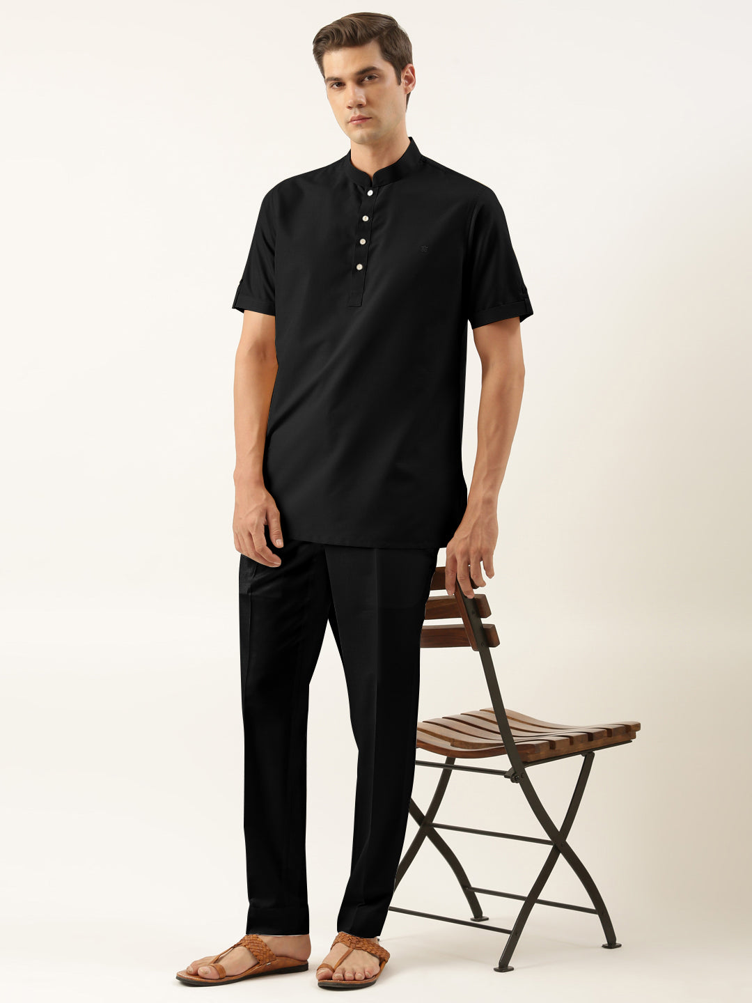 Black Cotton Short Kurta Set