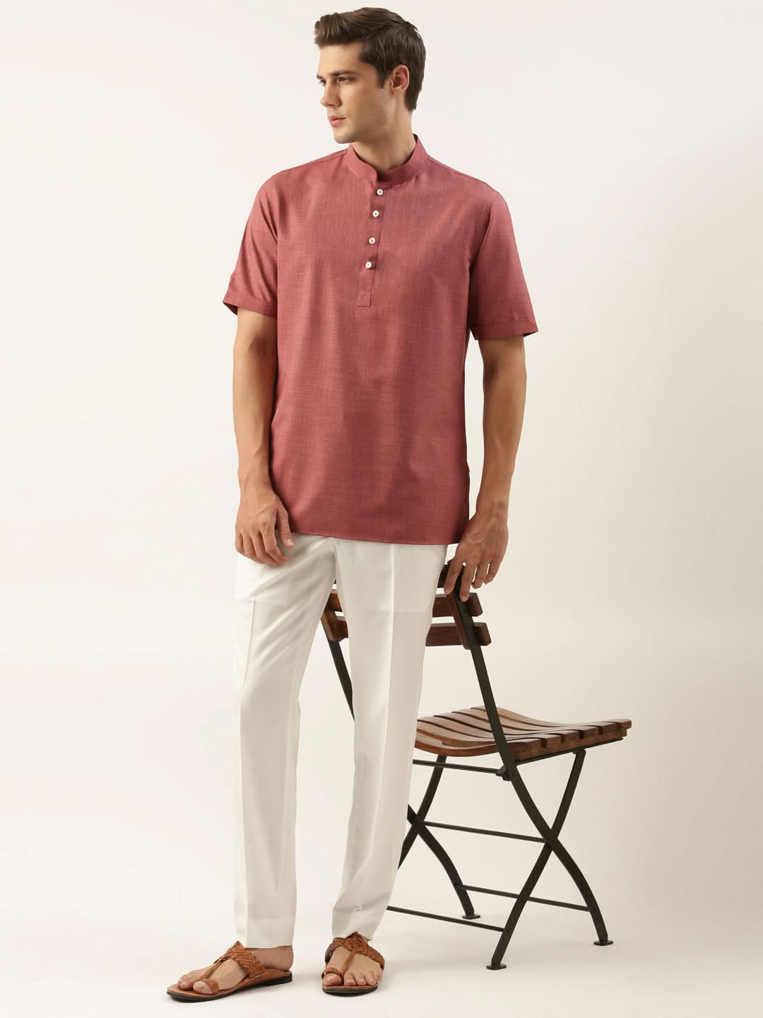 Maroon Cotton Short Kurta