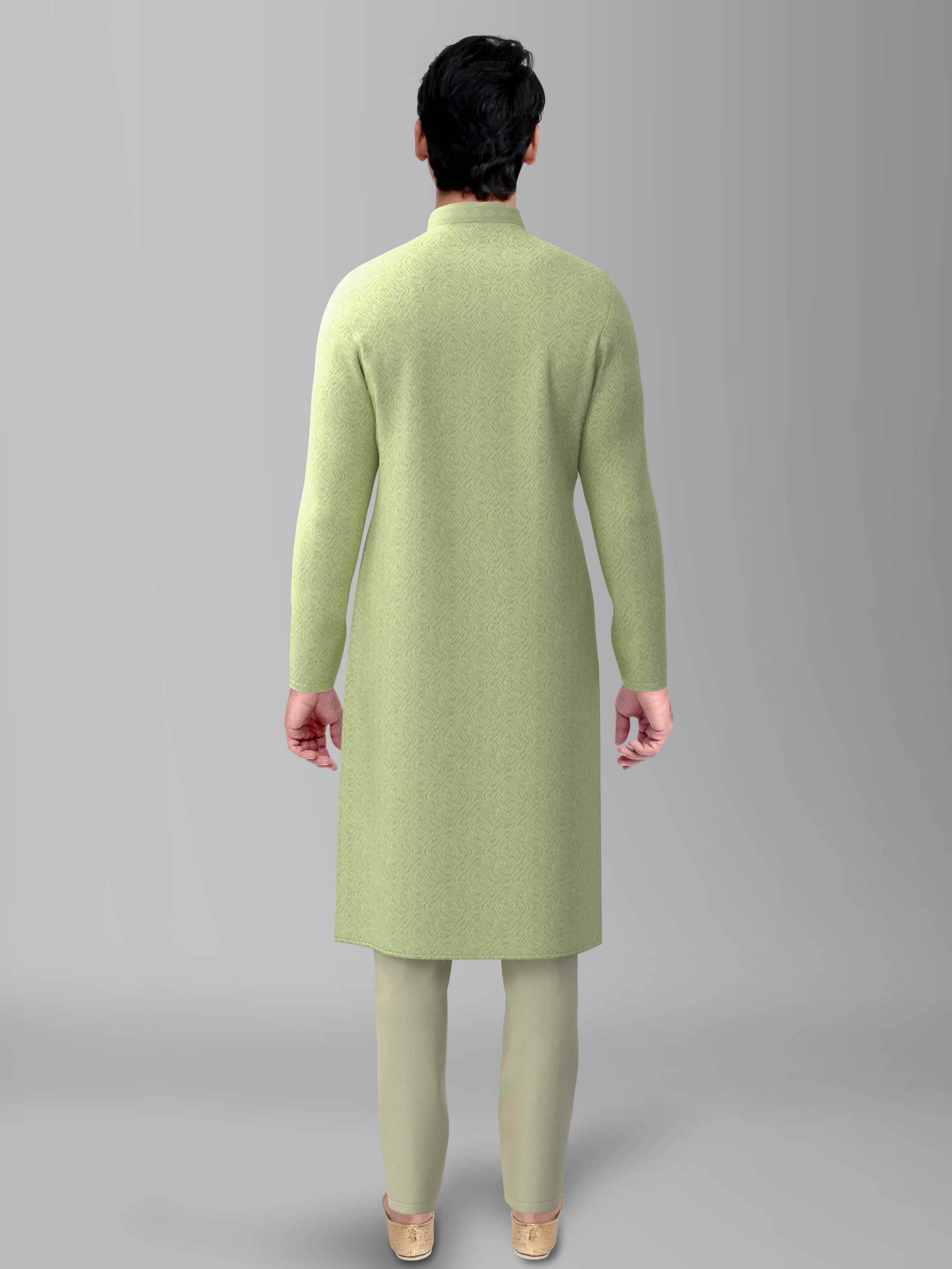 Green Art Silk Kurta Set with Shining Golden Khadi Print