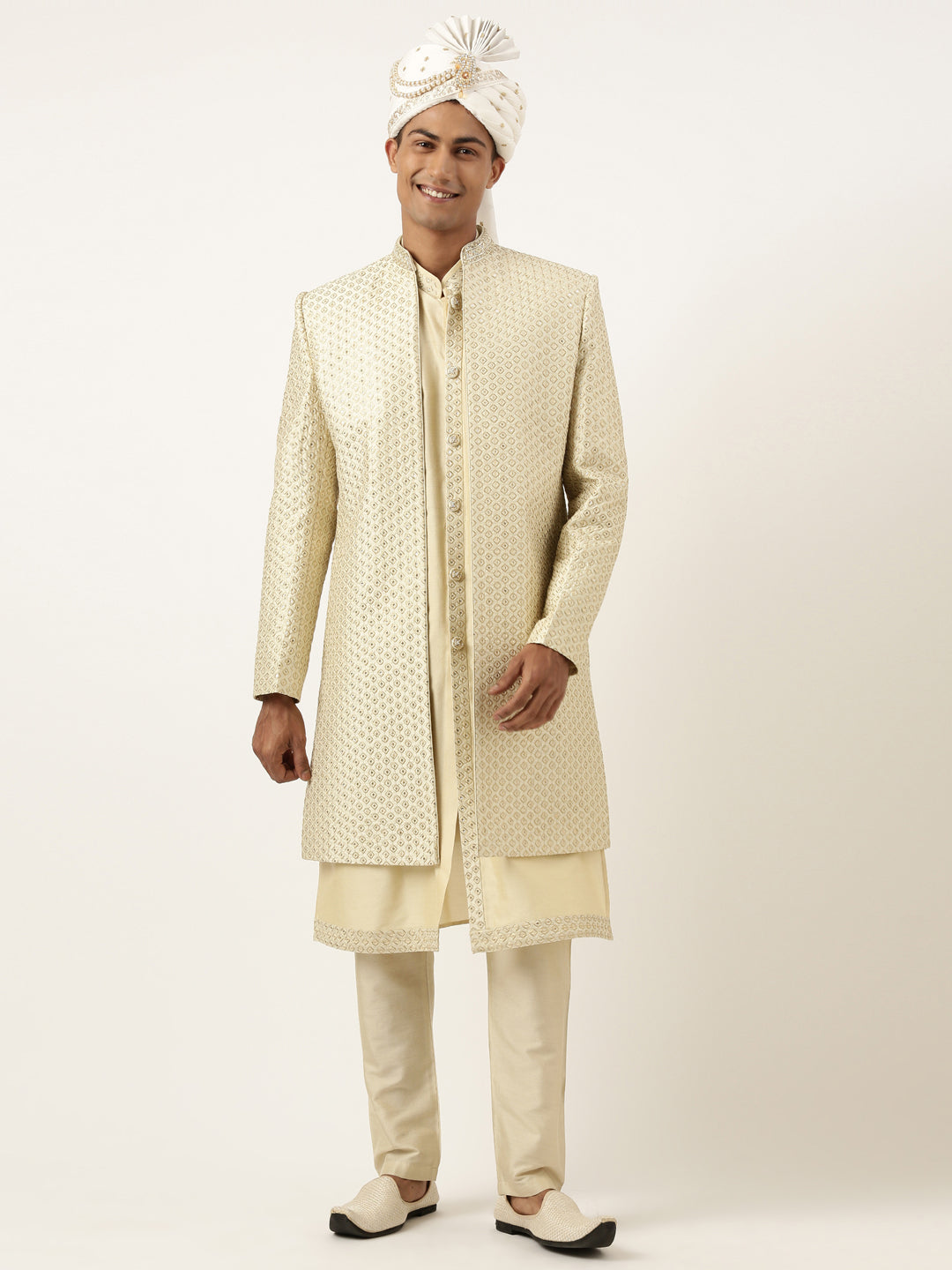 Light gold Embroidered Indowestern Set