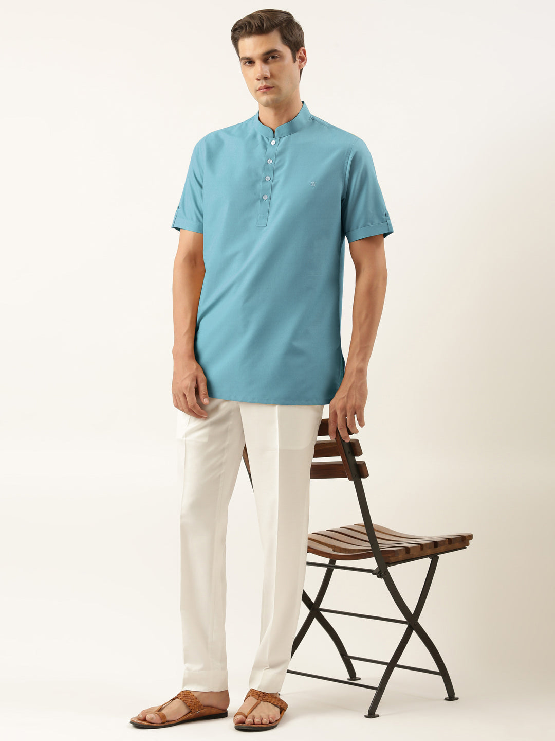 Teal Cotton Short Kurta Set