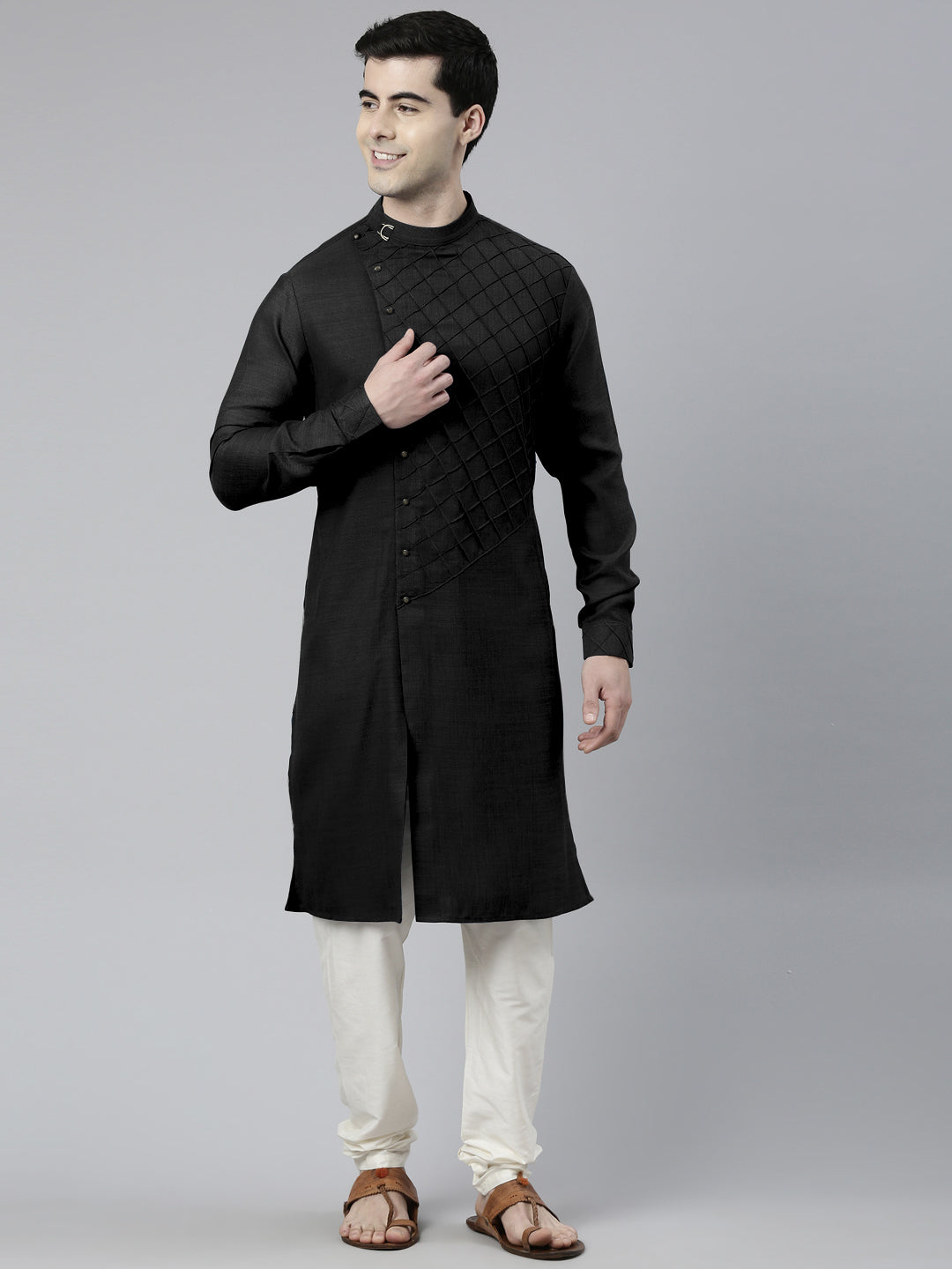 Black Angrakha Kurta Set