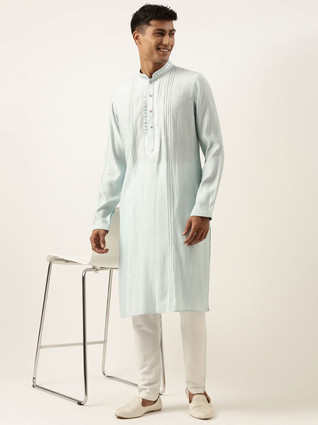 Sky Blue Mirror Embroidered Kurta Set